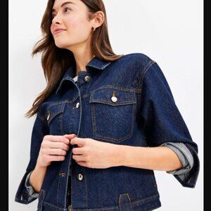 Loft Tailored Denim Jean Jacket In Classic Rinse Wash NWOT Size L